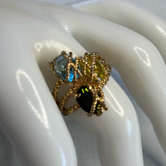 Gold Braided Wire Wrapped Crystal Ring Size 9 - Picture 2 of 9